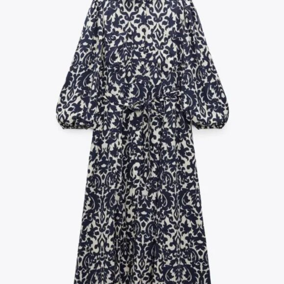 Blue and White Patterned Zara Midi Dress - Button Down Dress - Shirt Dress - Picture 4 of 6